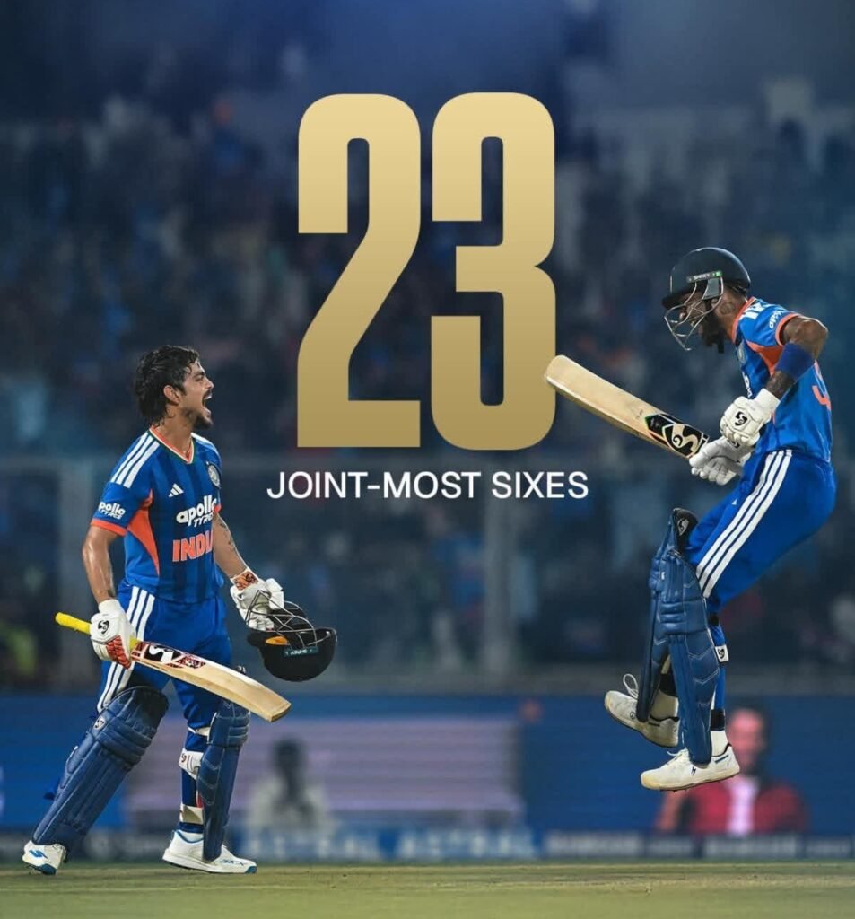 Indian batsmen celebrating record 23 joint-most sixes during India vs New Zealand 5th T20 match 2026