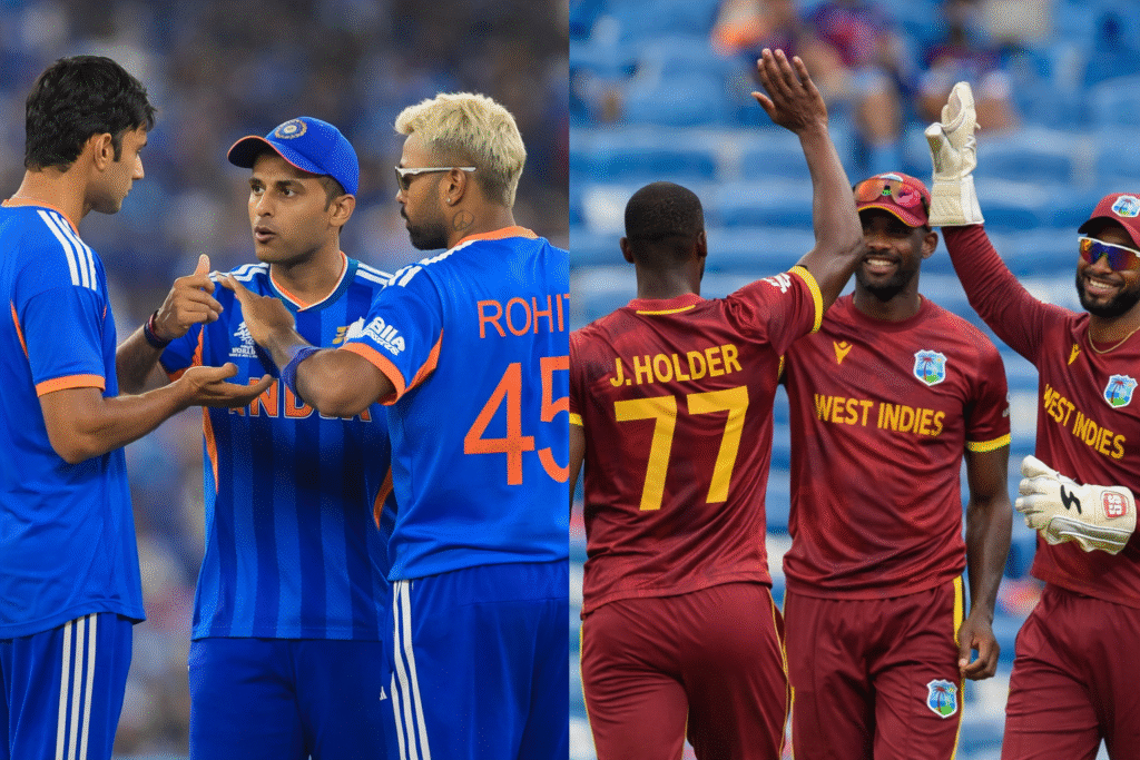 India vs West Indies T20 World Cup 2026 match moment with players celebrating during high-intensity cricket game at Eden Gardens Kolkata.